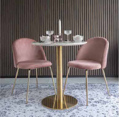 Table Ronde 70cm Plateau Marbre Blanc Pied Acier chromé Laiton