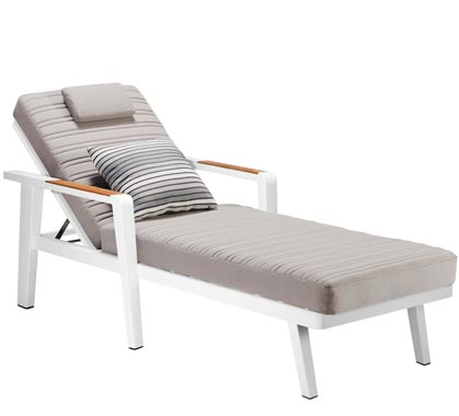 Chaise Longue Bain de Soleil Aluminium et Teck Emoti Blanc