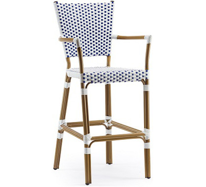 Chaise haute bistrot Parisienne Aluminium Bleue et Blanche