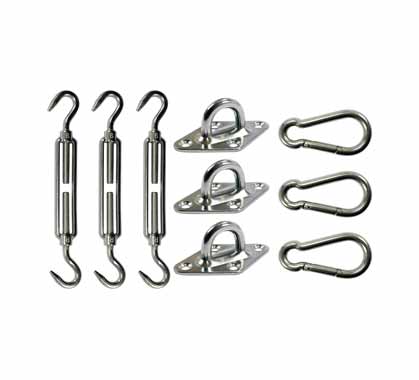 Kit Fixation Voile D'ombrage Inox 3 encrages 3 tendeurs M6