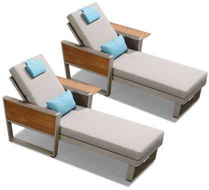 Lot de 2 Chaises Longues Bains de Soleil + 1 Table basse Aluminium et Teck York Beige