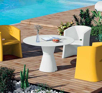 Table bistrot outdoor Dot avec Plateau HPL Rond 90cm Blanc