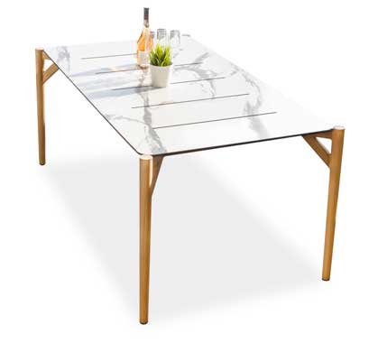 Table de Jardin Aluminium 165x96cm HPL Effet Marbre