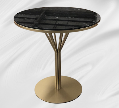 Table Bistrot Ronde 70cm Marbre Noir Pied Laiton